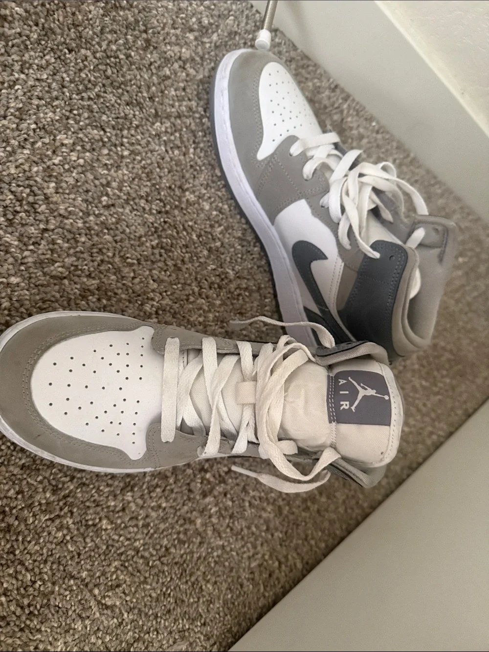 Jordan Men’s Low-Top Sneakers - White & Gray with Dark Blue Swoosh
